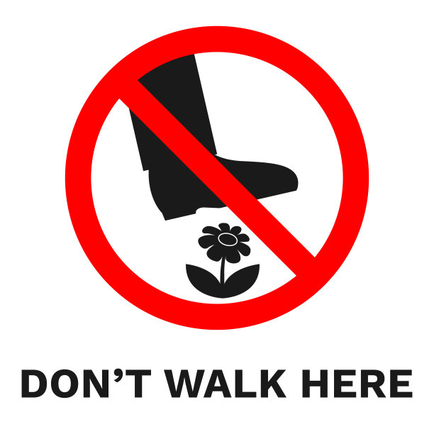 “请勿在此行走”的标志。横幅与铭文。向量图片下载