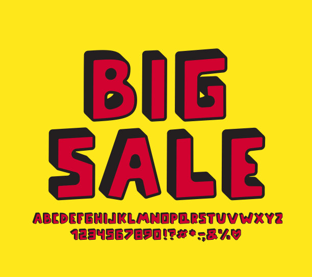 复古字母3D设计。矢量字母、数字和标点符号图片下载