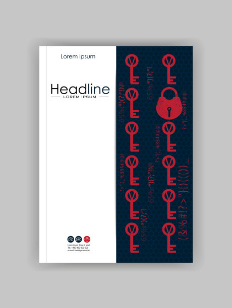 A4商业技术书籍封面设计模板。锁和钥匙。适合Portfolio, Annual Report, Magazine, Journal, Website, Poster，专著，Corporate Presentation, Conference图片下载