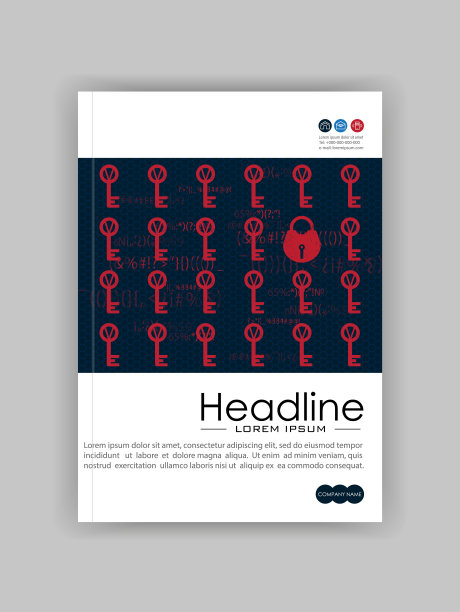 A4商业技术书籍封面设计模板。锁和钥匙。适合Portfolio, Annual Report, Magazine, Journal, Website, Poster，专著，Corporate Presentation, Conference图片下载