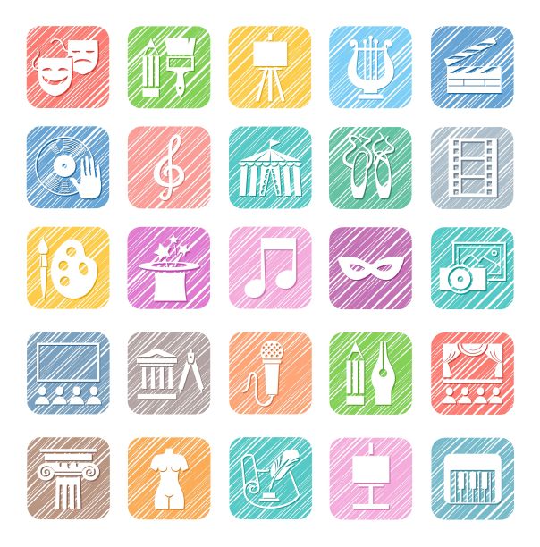 文化和艺术，图标，彩色，矢量，阴影与铅笔。图片下载