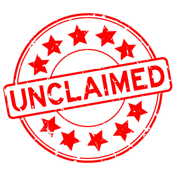 垃圾红色无人认领字与星形图标橡胶印章印章在白色背景图片下载