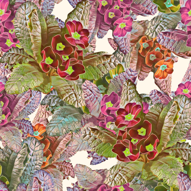 报春花无缝隙图案。图片下载