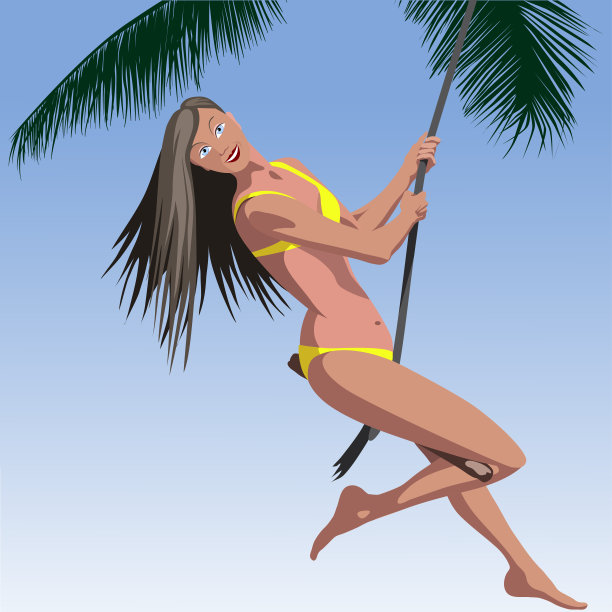 在秋千上穿着泳衣的女人。图片下载