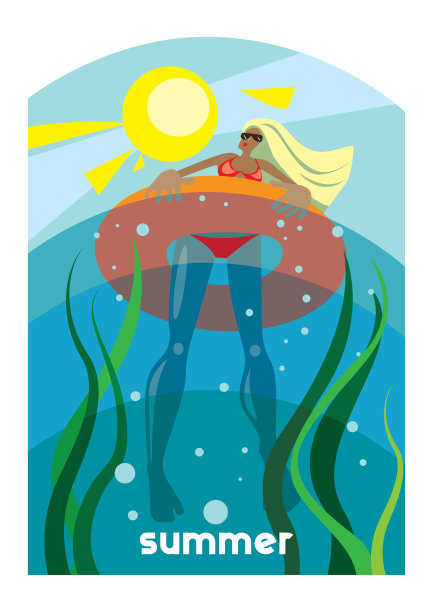 充气圈上的女孩在河里游泳。夏天的时间图片下载