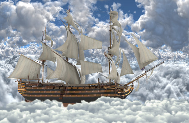 航行在云端的帆船3d插图图片下载