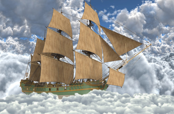 航行在云端的帆船3d插图图片下载