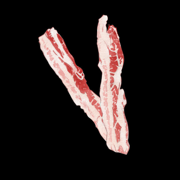 培根片水彩插图上的黑色背景图片下载