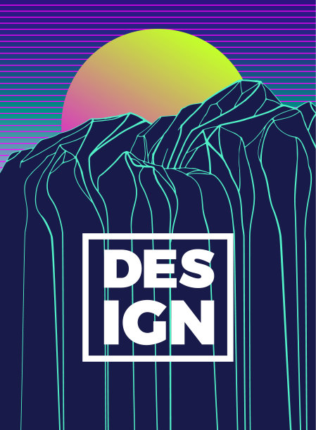 矢量海报与几何山，条纹背景。现代抽象背景，复古设计。图片下载