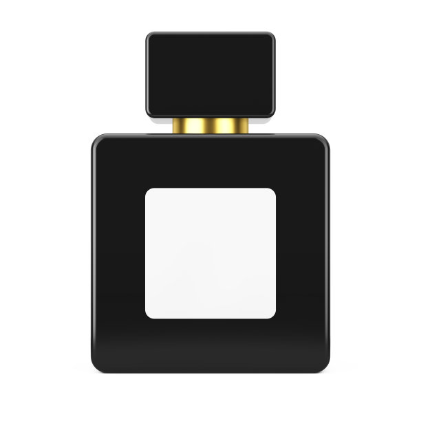 黑色立方体香水瓶模型与空白标签为年轻的设计。3d渲染图片下载