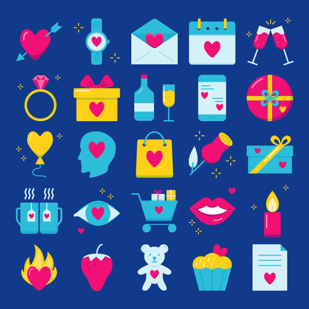 情人节图标设置在平面风格图片下载