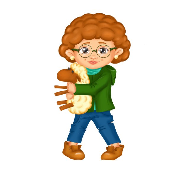 春季手绘剪贴艺术女孩与卷发在眼镜抱羊玩具为春季贺卡，季节性促销横幅，托儿所，儿童时尚印花，婴儿俱乐部或儿童活动海报孤立图片下载