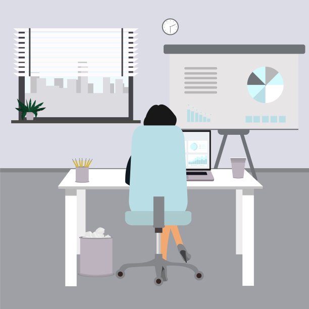 平面办公室概念插图。职场女性。向量图片下载