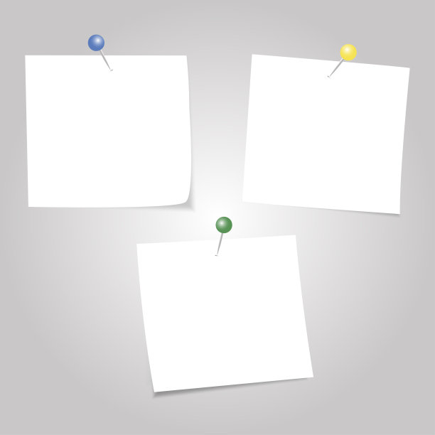 清晰的清单与针，订书钉，回形针在灯光背景。矢量图图片下载