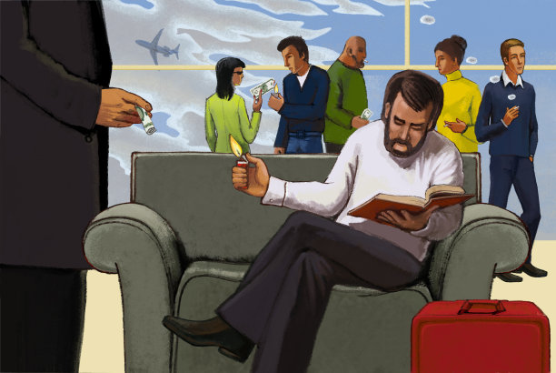 戒烟。在机场候机室吸烟。图片下载