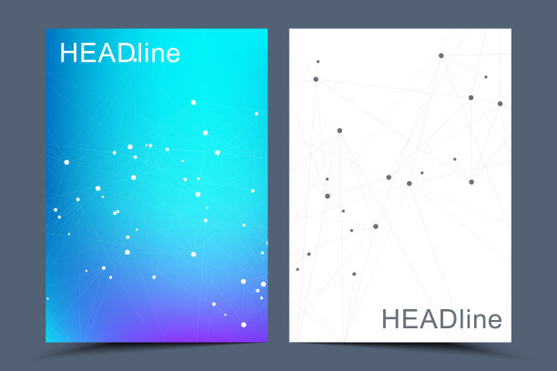 商业矢量模板的小册子，封面，传单，年度报告，传单。由分子结构、点、线构成的抽象组成。波流。科学、医学、技术背景图片下载