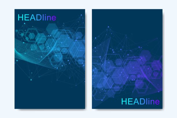 现代矢量模板的小册子，封面，横幅，传单，年度报告，传单。用连接线和点构成的抽象艺术。波流。数字技术、科学或医学概念。图片下载