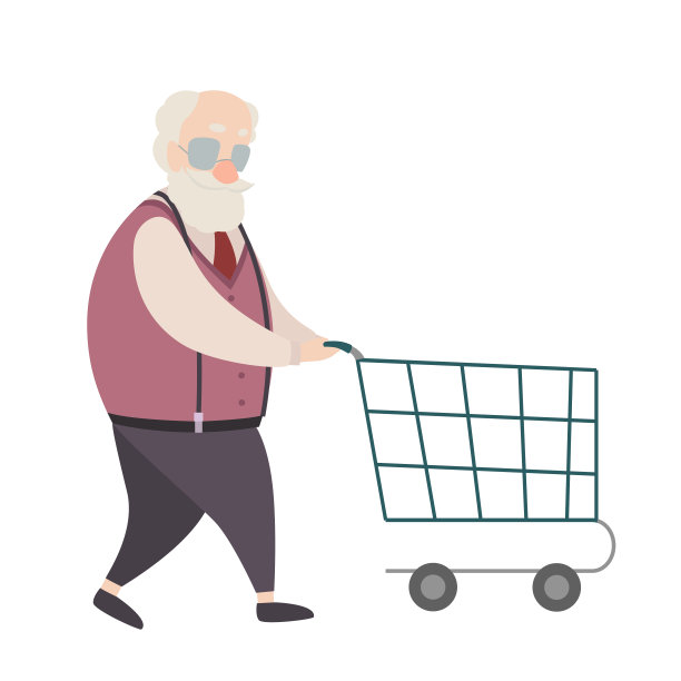 爷爷购物卡通人物设置在白色的背景图片下载