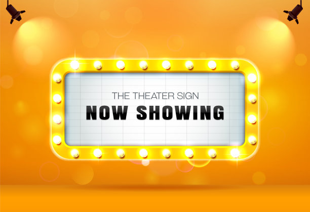 剧院标志或电影院标志上的窗帘聚光灯，框架，边框图片下载