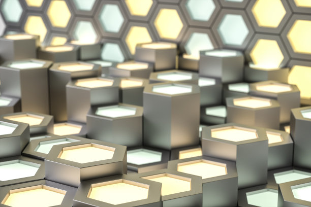 3d渲染，金色金属六角形背景图片下载