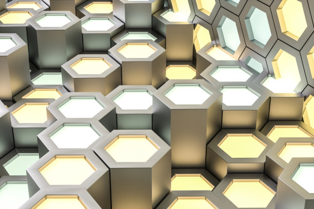 3d渲染，金色金属六角形背景图片下载