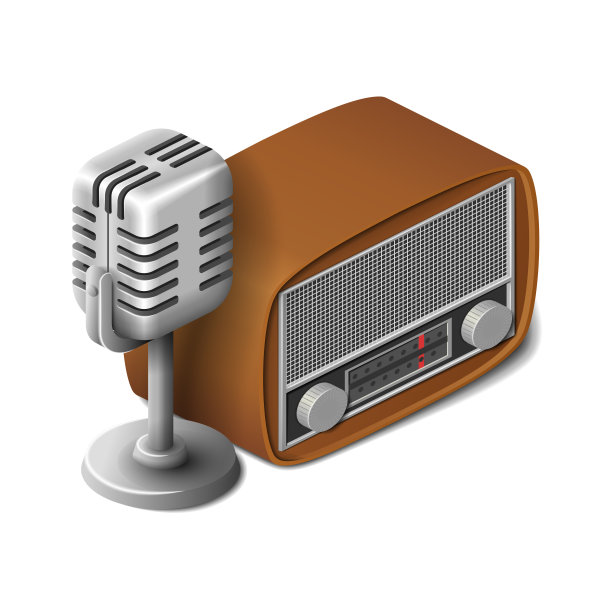 真实的银色复古麦克风和复古无线电调谐器等距隔离图片下载