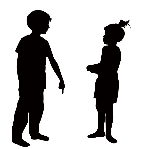 两个孩子聊天，剪影矢量图片下载