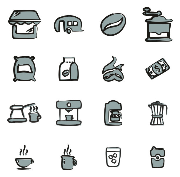 咖啡店图标手绘2颜色图片下载