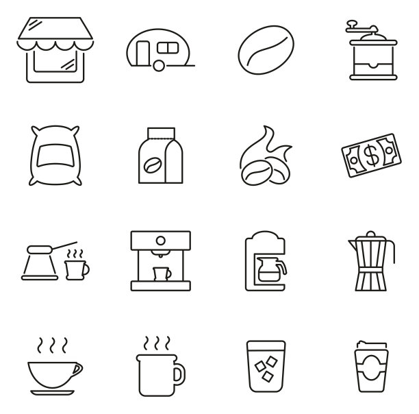 咖啡店图标细线矢量插图集图片下载