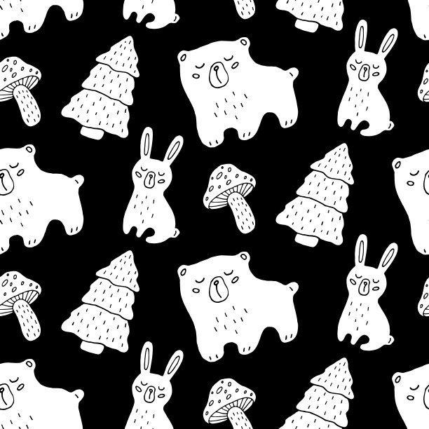 可爱的手绘森林矢量无缝模式图片下载