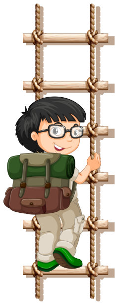 露营男孩爬绳梯图片下载