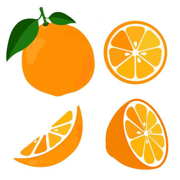 明亮的向量组彩色的一半，切片和多汁的橘子段。图片下载