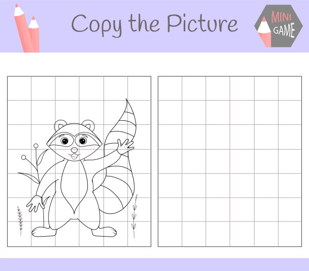 复制图片:可爱的浣熊。彩色的书。儿童教育游戏。矢量图图片下载