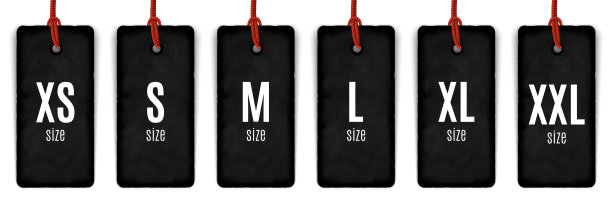 收集服装尺寸标签孤立在白色，矢量插图图片下载