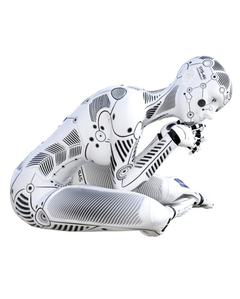 机器人的女人。白色金属机器人。人工智能。图片下载