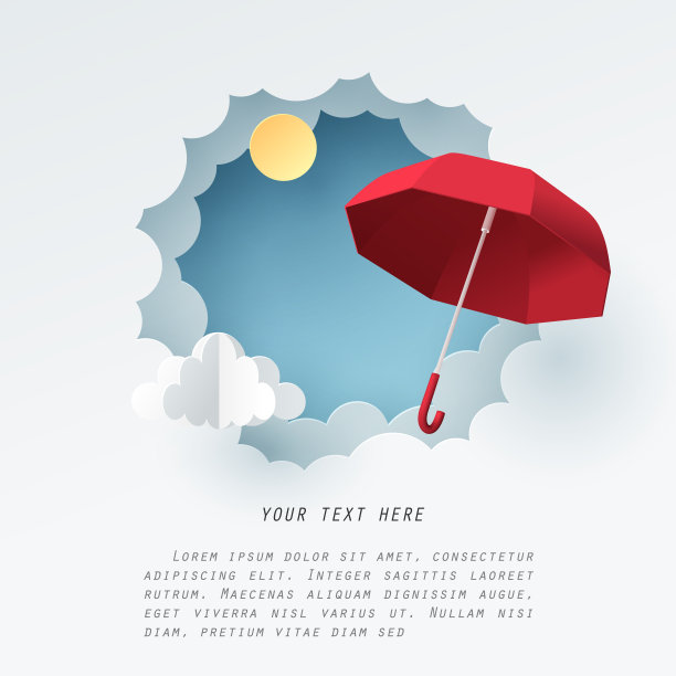 纸艺的红伞在天空的云上飞翔图片下载