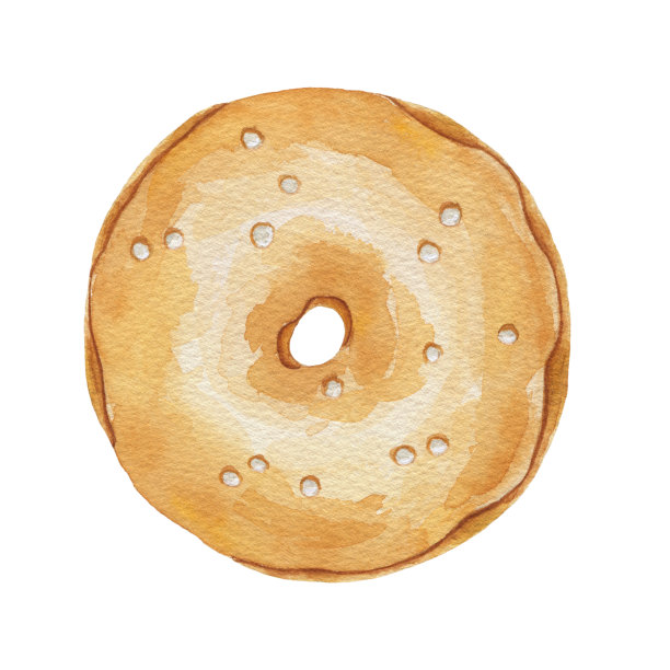 水彩焦糖甜甜圈与点缀孤立的白色背景。图片下载