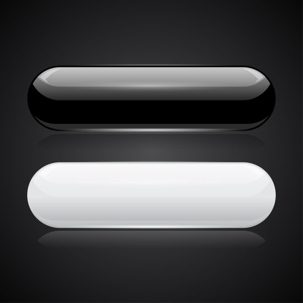 黑色和白色椭圆形按钮。黑色背景上的3d光滑图标图片下载