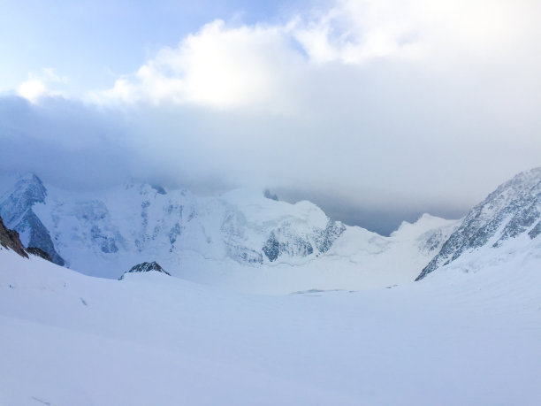 望向Mensu冰川。Belukha山区。阿尔泰、俄罗斯。图片下载