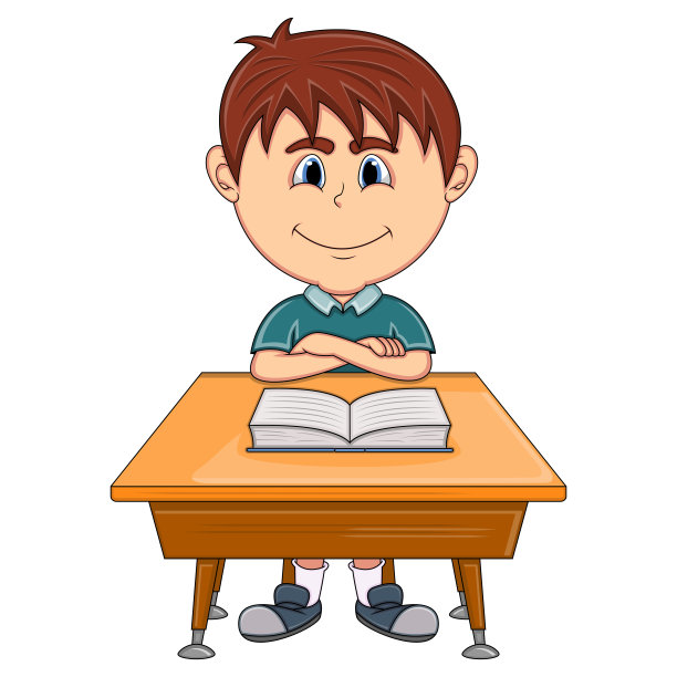 男孩学习与学校桌子卡通素材图片