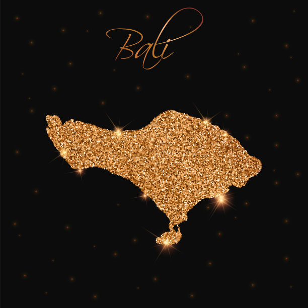 巴厘岛地图充满了金色的光芒。图片下载