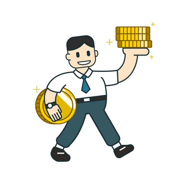 卡通商业概念，一个商人与大硬币堆叠图片下载
