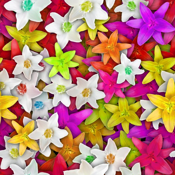 色彩鲜艳的背景与不同的花。无缝的。图片下载