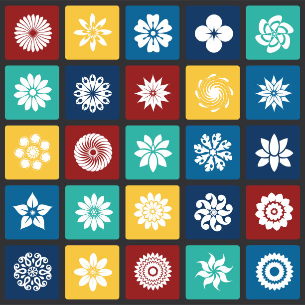 花图标设置在彩色方块背景图形和网页设计，现代简单的矢量标志。网络的概念。时髦的符号为网站设计网页按钮或移动应用程序。图片下载