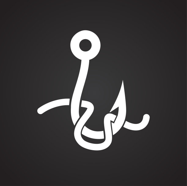 鱼钩图标在黑色背景的图形和网页设计，现代简单的矢量标志。网络的概念。潮流符号网站设计网页按钮或移动应用程序。图片下载