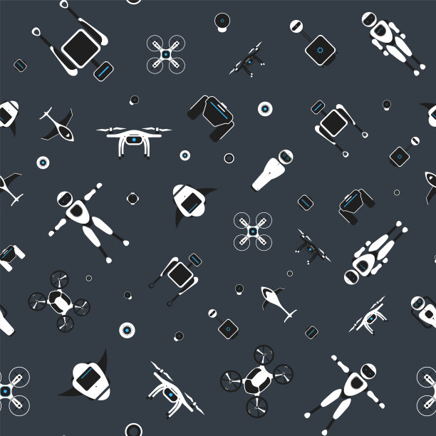 现代机器人集矢量插图时尚的机器人，无人机，自主车辆，飞行汽车图片下载