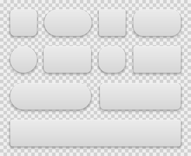 白色的按钮。椭圆圆形矩形圆形方形图标应用形状，标志塑料3d逼真的web界面元素图片下载