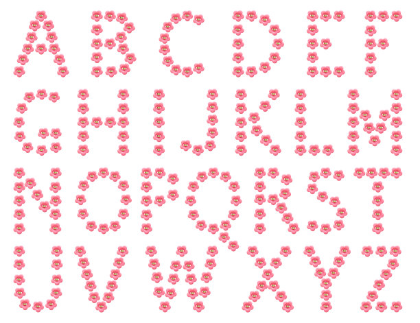英语字母表是由花朵形状的粉色按钮组成的。图片下载