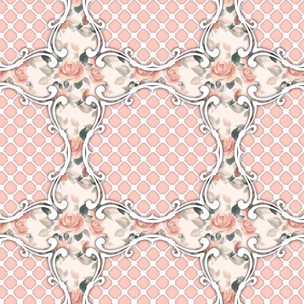 无缝巴洛克图案与粉红玫瑰图片下载