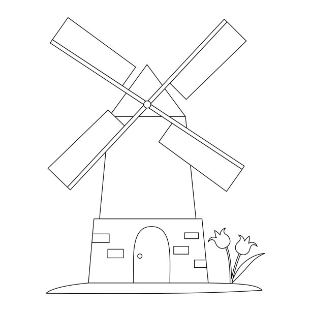 老磨坊和郁金香。图片下载